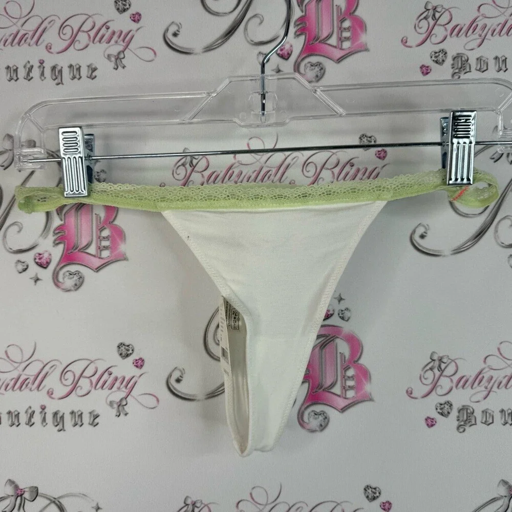 Free People thong BRAND NEW WITH TAGS White and Green Lace Trim Panty Lacie